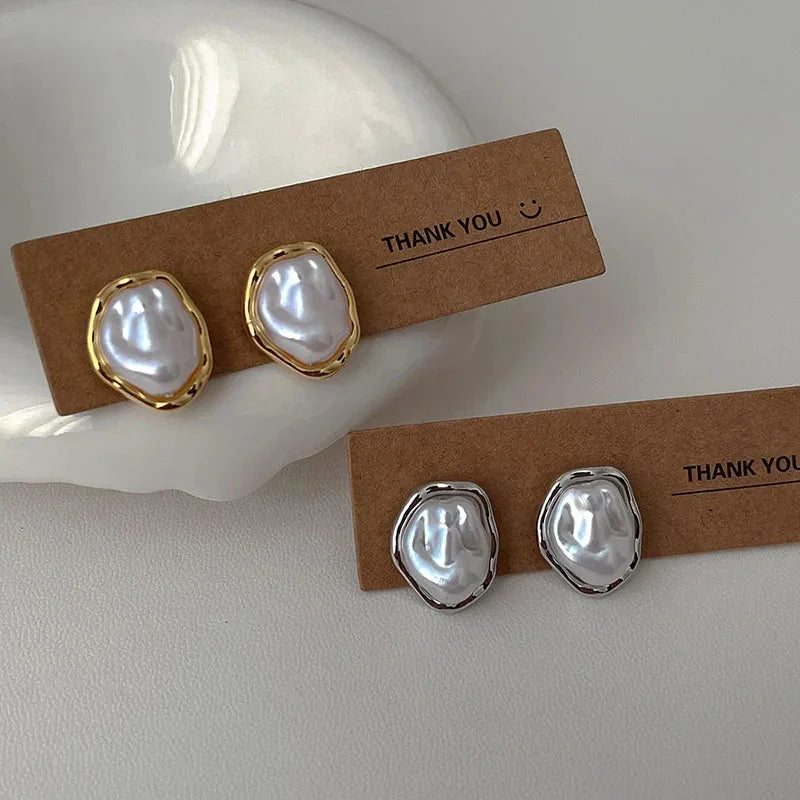 Geometric Metal Pearl Earrings