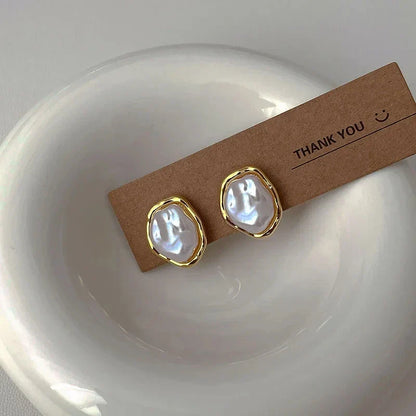 Geometric Metal Pearl Earrings