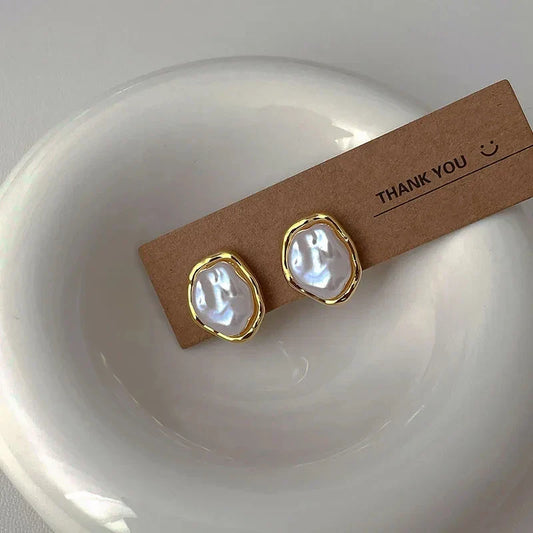 Geometric Metal Pearl Earrings