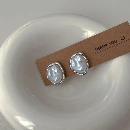 Geometric Metal Pearl Earrings