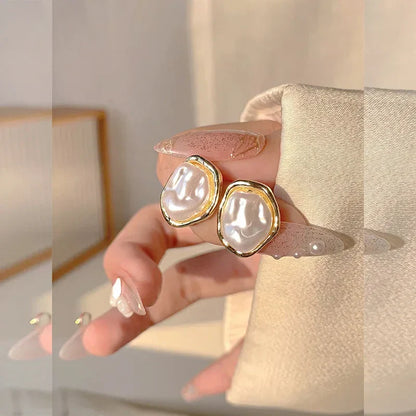 Geometric Metal Pearl Earrings
