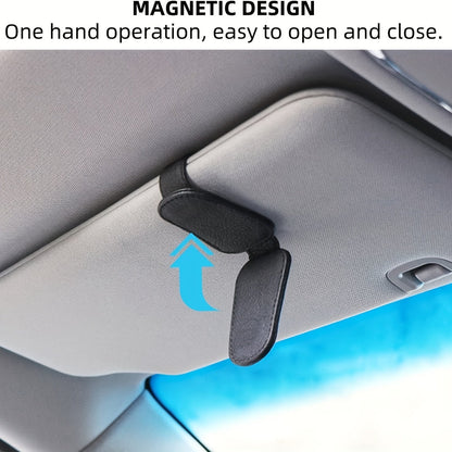 Magnetic PU Leather Car Glasses Holder Clip